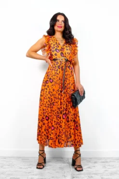 Mamma Mia - Orange Fuchsia Leopard Pleated Maxi Dress -Glamoros Clothing Shop MammaMia OrangeFuchsiaLeopardPleatedMaxiDress9