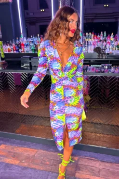 Maybe Not - Purple Multi Leopard Print Twist Bodycon Midi Dress