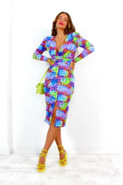 Maybe Not - Purple Multi Leopard Print Twist Bodycon Midi Dress -Glamoros Clothing Shop MaybeNot PurpleMultiLeopardPrintTwistBodyconMidiDress 2