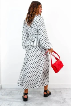 Meet Me At Noon - White Black Polka Dot Ruffle Midi Dress -Glamoros Clothing Shop MeetMeAtNoon WhiteBlackPolkaDotRuffleMidiDress 3