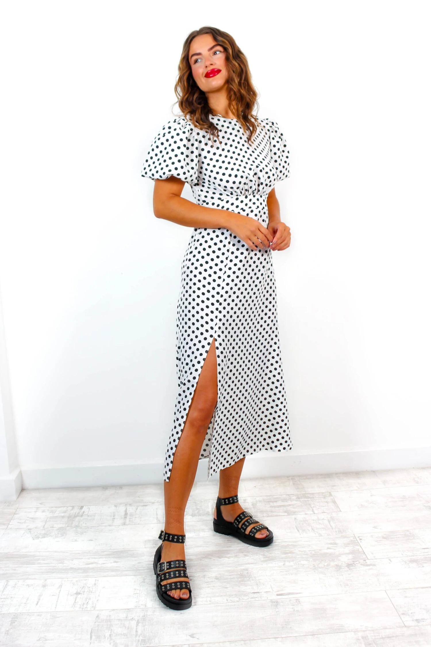 Meet Me Outside - White Polka Dot Midi Dress 2 Meet Me Outside - White Polka Dot Midi Dress - Image 2