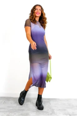Mesh With Me - Grey Purple Ombre Midi Dress -Glamoros Clothing Shop MeshWithMe GreyPurpleOmbreMidiDress