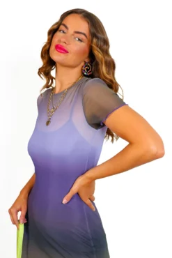 Mesh With Me - Grey Purple Ombre Midi Dress -Glamoros Clothing Shop MeshWithMe GreyPurpleOmbreMidiDress 2