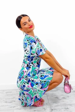 Mi Amor - Blue Green Paisley Print Mini Dress 8 Mi Amor - Blue Green Paisley Print Mini Dress -Glamoros Clothing Shop MiAmor BlueGreenPaisleyPrintMiniDress3