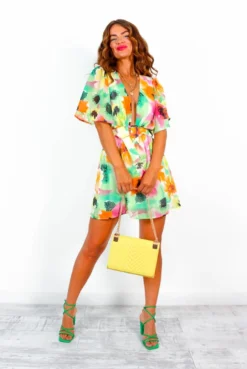 Mi Amore - Green Pink Multi Floral Belted Mini Dress -Glamoros Clothing Shop MiAmore GreenPinkMultiFloralBeltedMiniDress 4