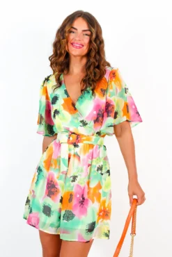 Mi Amore - Green Pink Multi Floral Belted Mini Dress -Glamoros Clothing Shop MiAmore GreenPinkMultiFloralBeltedMiniDress 7