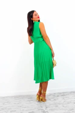Midsummer Love - Green Pleated Midi Dress -Glamoros Clothing Shop MidsummerLove GreenPleatedMidiDress1