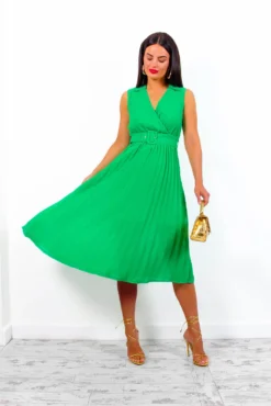 Midsummer Love - Green Pleated Midi Dress -Glamoros Clothing Shop MidsummerLove GreenPleatedMidiDress2