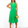 Midsummer Love - Green Pleated Midi Dress