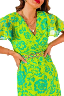 Missed Me? - Green Blue Floral Lurex Midi Dress -Glamoros Clothing Shop MissedMe GreenBlueFloralLurexMidiDress 1