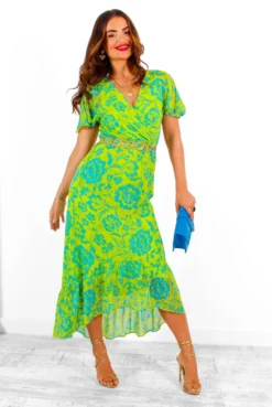 Missed Me? - Green Blue Floral Lurex Midi Dress -Glamoros Clothing Shop MissedMe GreenBlueFloralLurexMidiDress 5