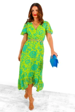 Missed Me? - Green Blue Floral Lurex Midi Dress -Glamoros Clothing Shop MissedMe GreenBlueFloralLurexMidiDress 6