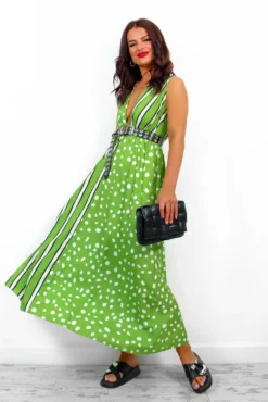 Mixed Messages - Green Polka Dot Striped Midi Dress 8 Mixed Messages - Green Polka Dot Striped Midi Dress -Glamoros Clothing Shop MixedMessages GreenPolkaDotStripedMidiDress1