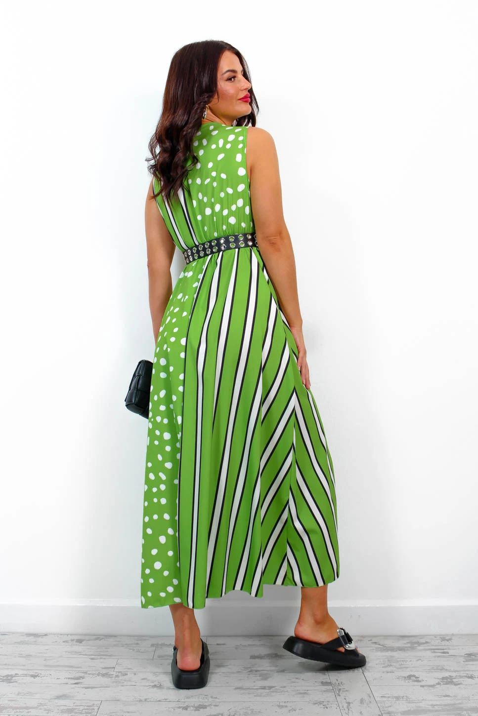 Mixed Messages - Green Polka Dot Striped Midi Dress 6 Mixed Messages - Green Polka Dot Striped Midi Dress - Image 6