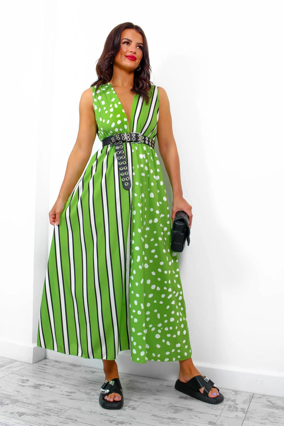 Mixed Messages - Green Polka Dot Striped Midi Dress 4 Mixed Messages - Green Polka Dot Striped Midi Dress - Image 4