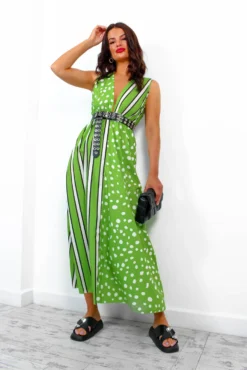 Mixed Messages - Green Polka Dot Striped Midi Dress 10 Mixed Messages - Green Polka Dot Striped Midi Dress -Glamoros Clothing Shop MixedMessages GreenPolkaDotStripedMidiDress4