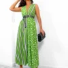 Mixed Messages - Green Polka Dot Striped Midi Dress