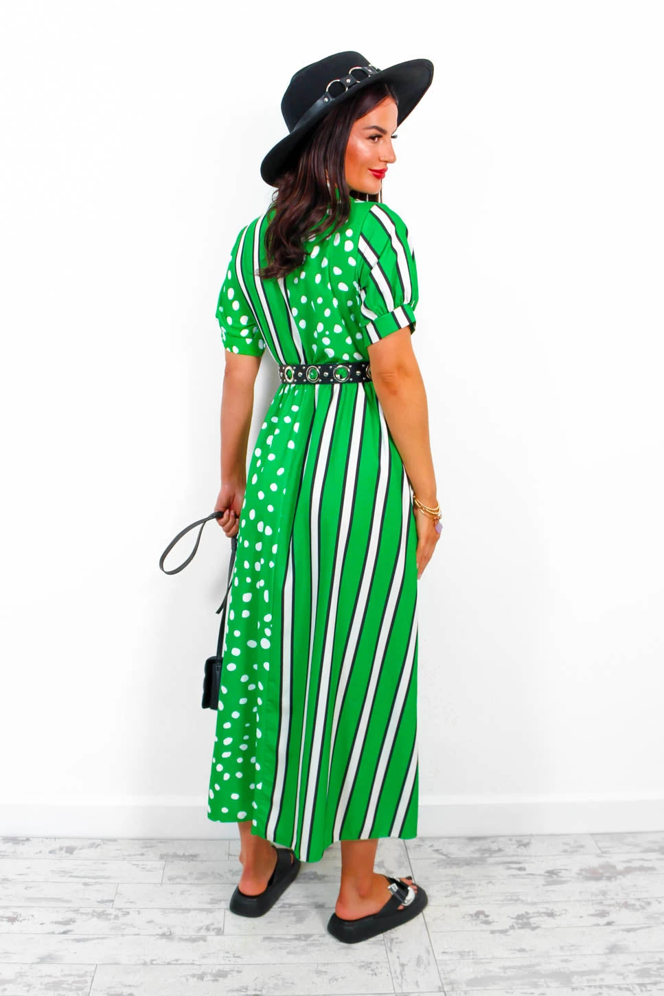 Mixed Up - Green Black Print Midi Shirt Dress 4 Mixed Up - Green Black Print Midi Shirt Dress - Image 4