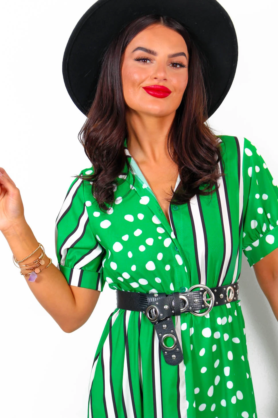 Mixed Up - Green Black Print Midi Shirt Dress 3 Mixed Up - Green Black Print Midi Shirt Dress - Image 3