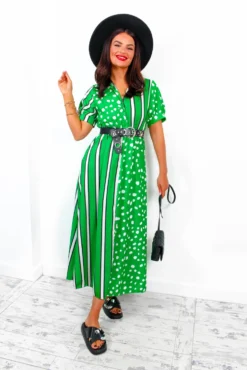 Mixed Up - Green Black Print Midi Shirt Dress 10 Mixed Up - Green Black Print Midi Shirt Dress -Glamoros Clothing Shop MixedUp GreenBlackPrintMidiShirtDress 4