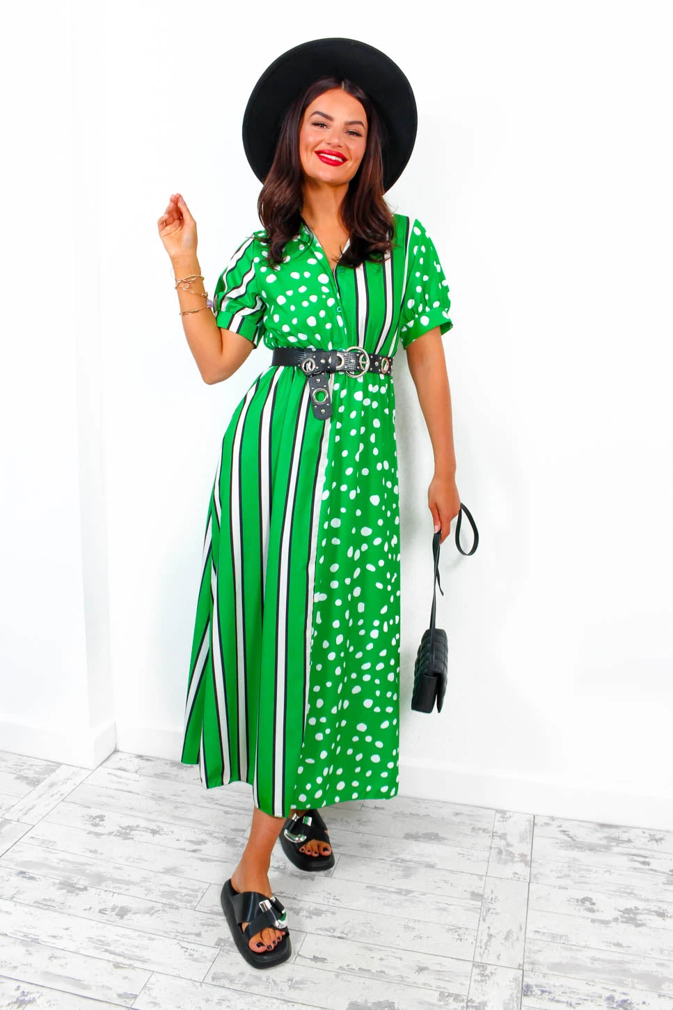 Mixed Up - Green Black Print Midi Shirt Dress 5 Mixed Up - Green Black Print Midi Shirt Dress - Image 5