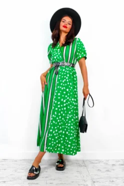 Mixed Up - Green Black Print Midi Shirt Dress