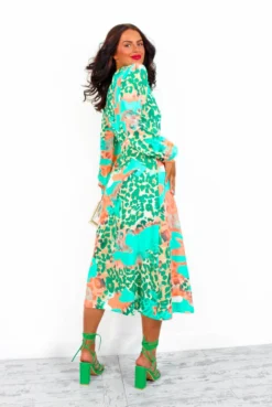 Modern Love - Green Peach Leopard Midi Wrap Dress -Glamoros Clothing Shop ModernLove GreenPeachLeopardMidiWrapDress3