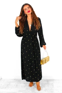 Moment Of Serendipity - Black Gold Sequin Boho Maxi Dress -Glamoros Clothing Shop MomentOfSerendipity BlackGoldSequinBohoMaxiDress 4