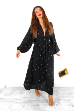 Moment Of Serendipity - Black Gold Sequin Boho Maxi Dress -Glamoros Clothing Shop MomentOfSerendipity BlackGoldSequinBohoMaxiDress 5