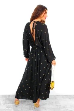 Moment Of Serendipity - Black Gold Sequin Boho Maxi Dress -Glamoros Clothing Shop MomentOfSerendipity BlackGoldSequinBohoMaxiDress 7