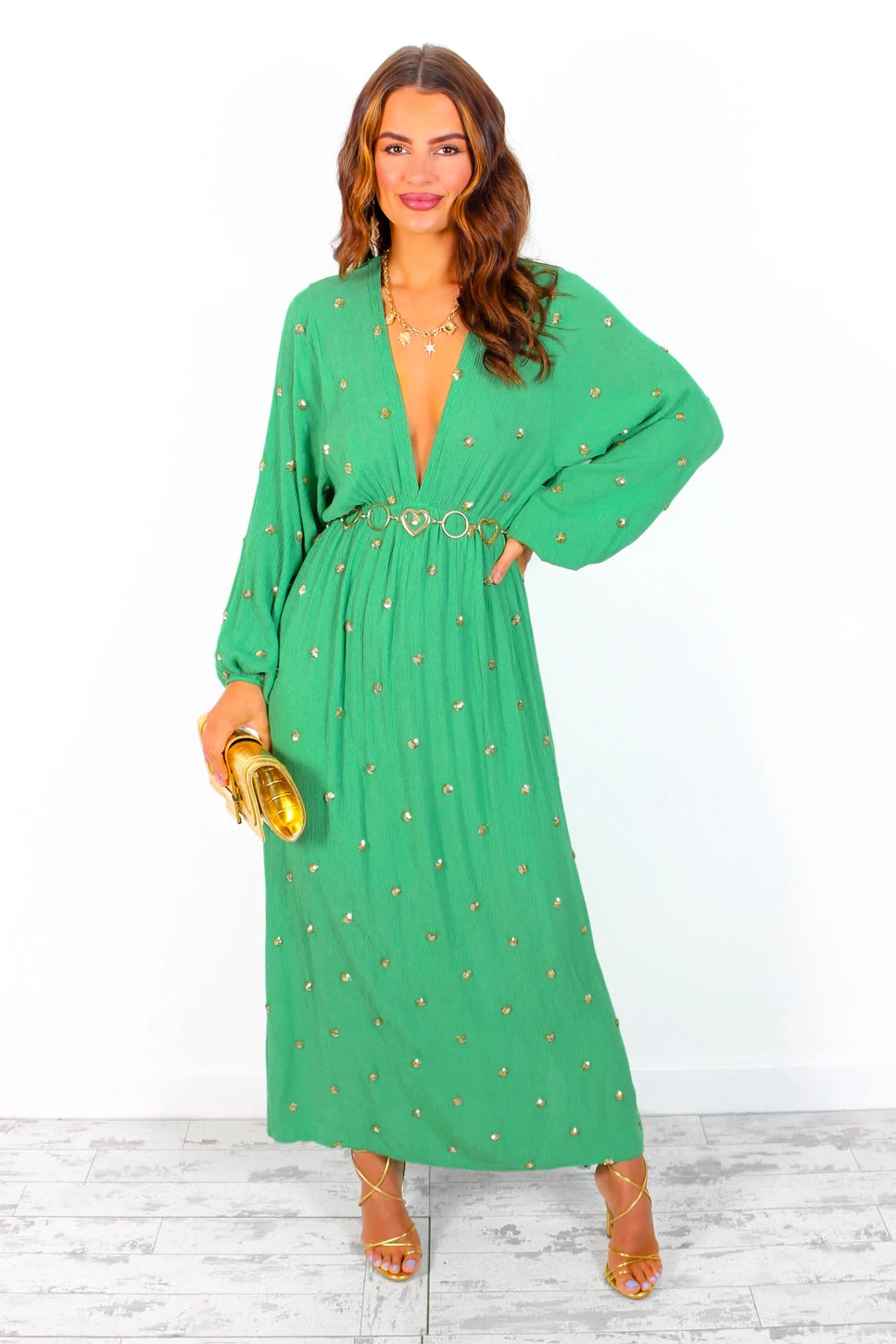 Moment Of Serendipity - Green Gold Sequin Boho Maxi Dress 4 Moment Of Serendipity - Green Gold Sequin Boho Maxi Dress - Image 4