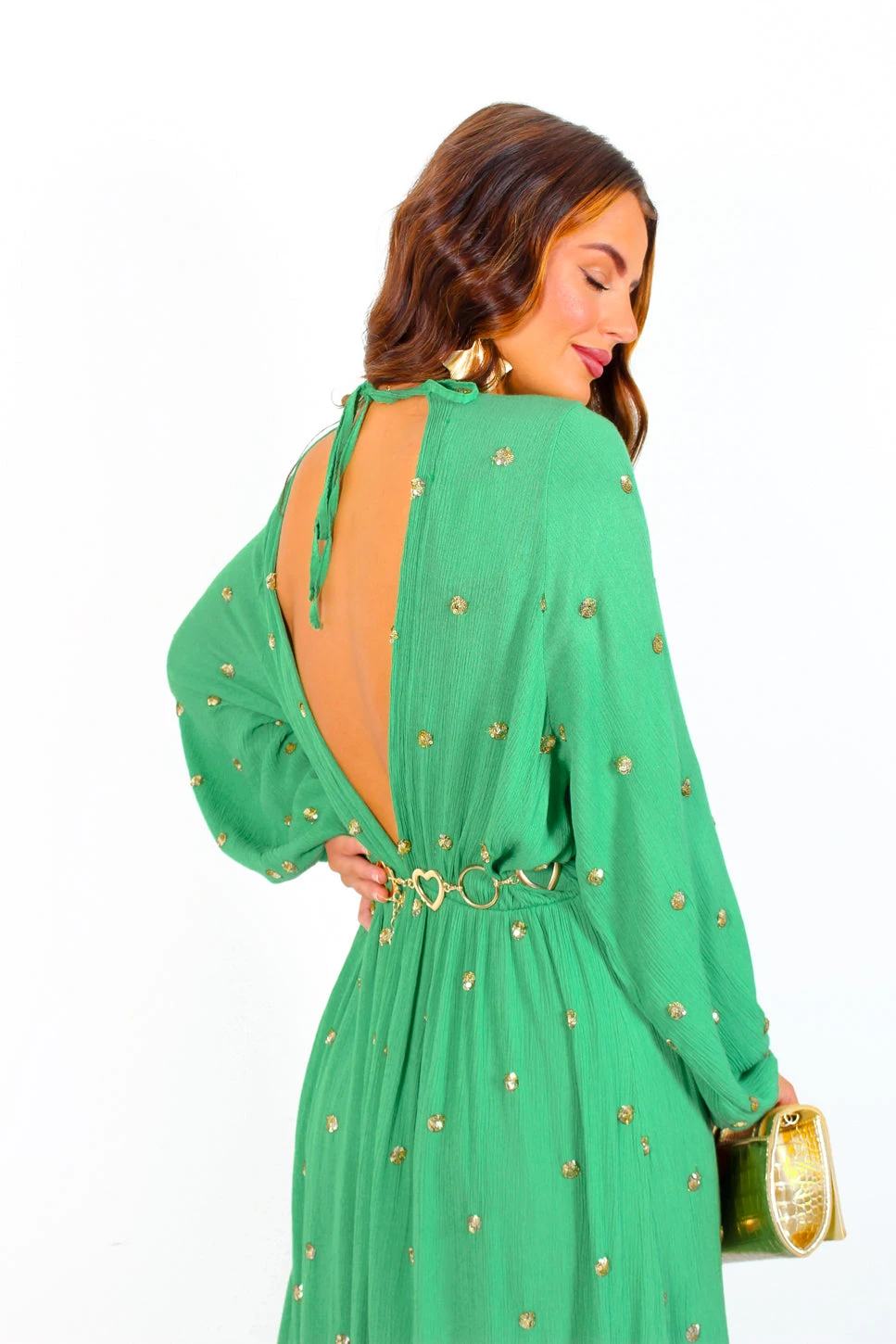 Moment Of Serendipity - Green Gold Sequin Boho Maxi Dress 3 Moment Of Serendipity - Green Gold Sequin Boho Maxi Dress - Image 3