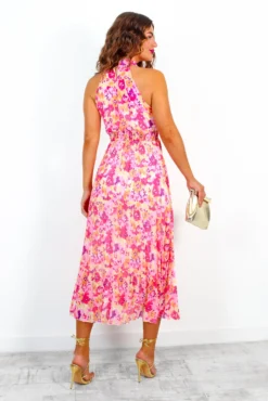 More Than A Woman - Pink Floral Pleated Halter Neck Midi Dress 11 More Than A Woman - Pink Floral Pleated Halter Neck Midi Dress -Glamoros Clothing Shop MoreThanAWoman PinkFloralPleatedHalterNeckMidiDress 4