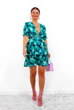 Catwalk Nearly Perfect - Green Blue Tiered Mini Dress -Glamoros Clothing Shop NearlyPerfect GreenBlueTieredMiniDress 3