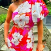 Never Looked Better - Pink Orange Floral One Shoulder Midi Dress