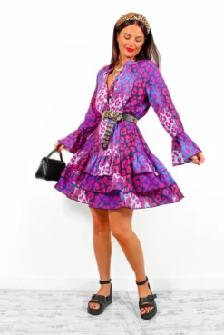 Never Forget You - Fuchsia Blue Leopard Mini Skater Dress -Glamoros Clothing Shop NeverForgetYou FuchsiaBlueLeopardMiniSkaterDress 1