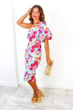 Never Looked Better - Purple Multi Floral One Shoulder Midi Dress 13 Never Looked Better - Purple Multi Floral One Shoulder Midi Dress -Glamoros Clothing Shop NeverLookedBetter PurpleMultiFloralOneShoulderMidiDress 4