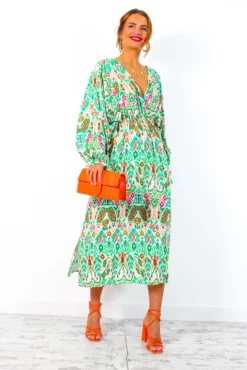 Not Just A Vibe - Cream Green Abstract Boho Midi Dress 9 Not Just A Vibe - Cream Green Abstract Boho Midi Dress -Glamoros Clothing Shop NotJustAVibe CreamGreenAbstractBohoMidiDress 2