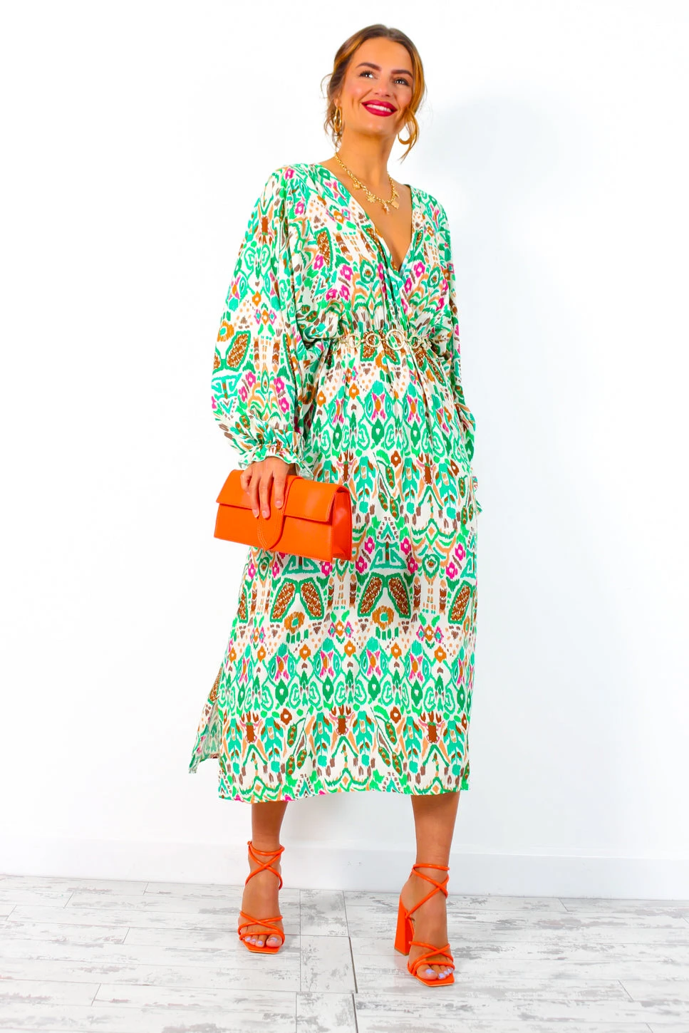 Not Just A Vibe - Cream Green Abstract Boho Midi Dress 3 Not Just A Vibe - Cream Green Abstract Boho Midi Dress - Image 3