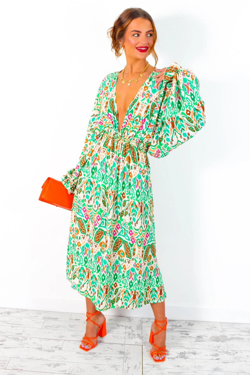 Not Just A Vibe - Cream Green Abstract Boho Midi Dress 5 Not Just A Vibe - Cream Green Abstract Boho Midi Dress - Image 5