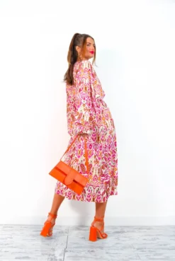 Not Just A Vibe - Cream Magenta Abstract Boho Midi Dress -Glamoros Clothing Shop NotJustAVibe CreamMagentaAbstractBohoMidiDress 3