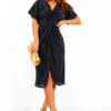 Not My Problem - Black Plisse Knot Front Midi Dress