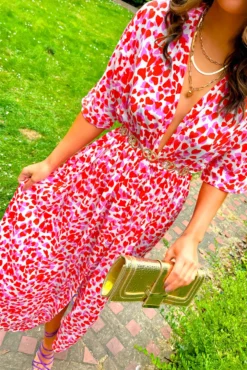 Nothing Bud Love - Red Pink Abstract Leopard Print Midi Dress -Glamoros Clothing Shop Nothing Bud Love Red Pink Abstract Leopard Print Midi Dress