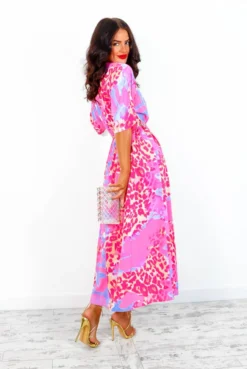 Nothing Bud Love - Fuchsia Lilac Leopard Midi Dress -Glamoros Clothing Shop NothingBudLove FuchsiaLilacLeopardMidiDress2
