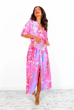 Nothing Bud Love - Fuchsia Lilac Leopard Midi Dress -Glamoros Clothing Shop NothingBudLove FuchsiaLilacLeopardMidiDress4