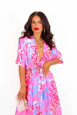 Nothing Bud Love - Fuchsia Lilac Leopard Midi Dress -Glamoros Clothing Shop NothingBudLove FuchsiaLilacLeopardMidiDress5