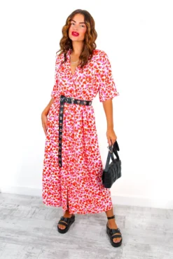 Nothing Bud Love - Red Pink Abstract Leopard Print Midi Dress -Glamoros Clothing Shop NothingBudLove RedPinkAbstractLeopardPrintMidiDress 3