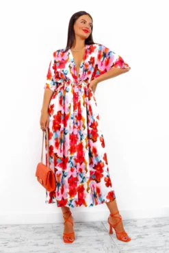 Nothing Bud Love - White Red Floral Midi Dress -Glamoros Clothing Shop NothingBudLove WhiteRedFloralMidiDress2