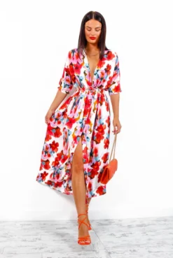 Nothing Bud Love - White Red Floral Midi Dress -Glamoros Clothing Shop NothingBudLove WhiteRedFloralMidiDress3