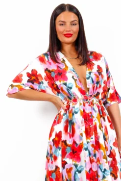 Nothing Bud Love - White Red Floral Midi Dress -Glamoros Clothing Shop NothingBudLove WhiteRedFloralMidiDress6